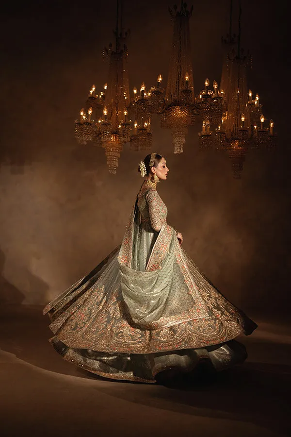 Pakistani Bridal Dress in Gown Lehenga Dupatta Style