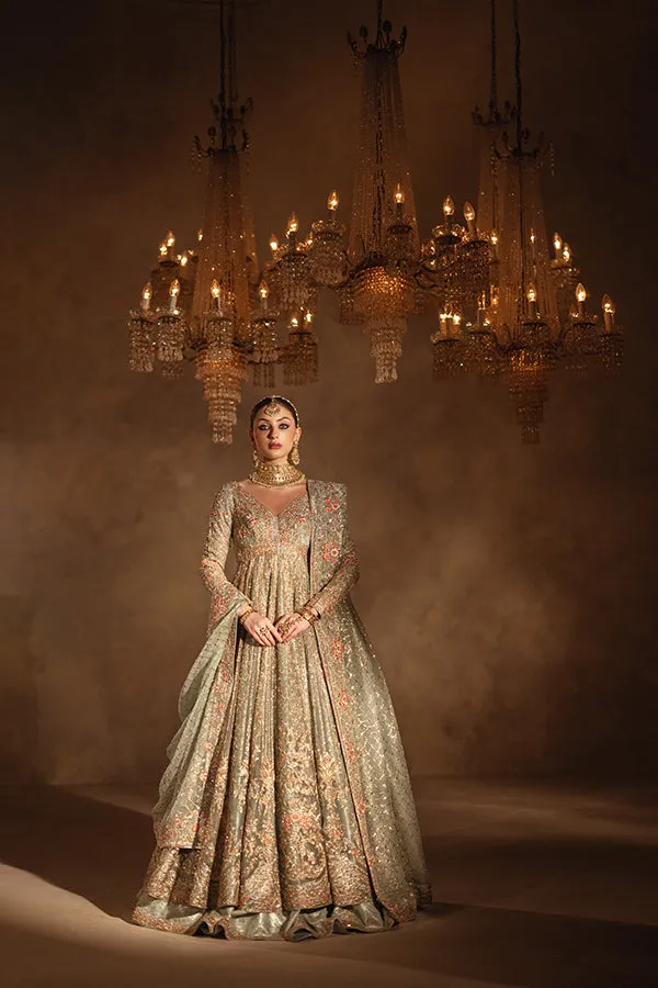 Pakistani Bridal Dress in Gown Lehenga Dupatta Style