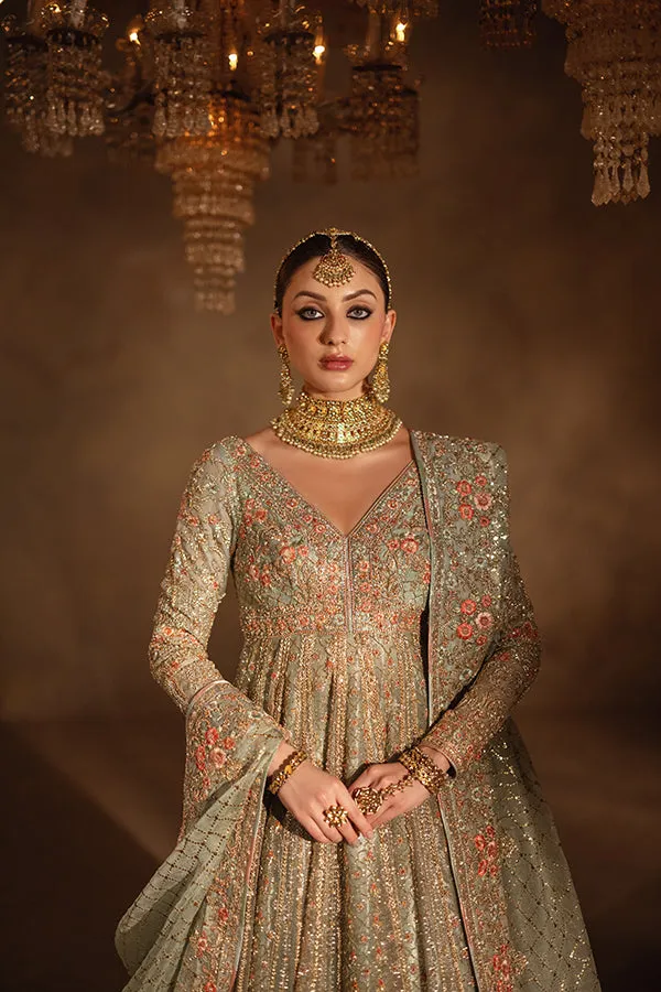 Pakistani Bridal Dress in Gown Lehenga Dupatta Style