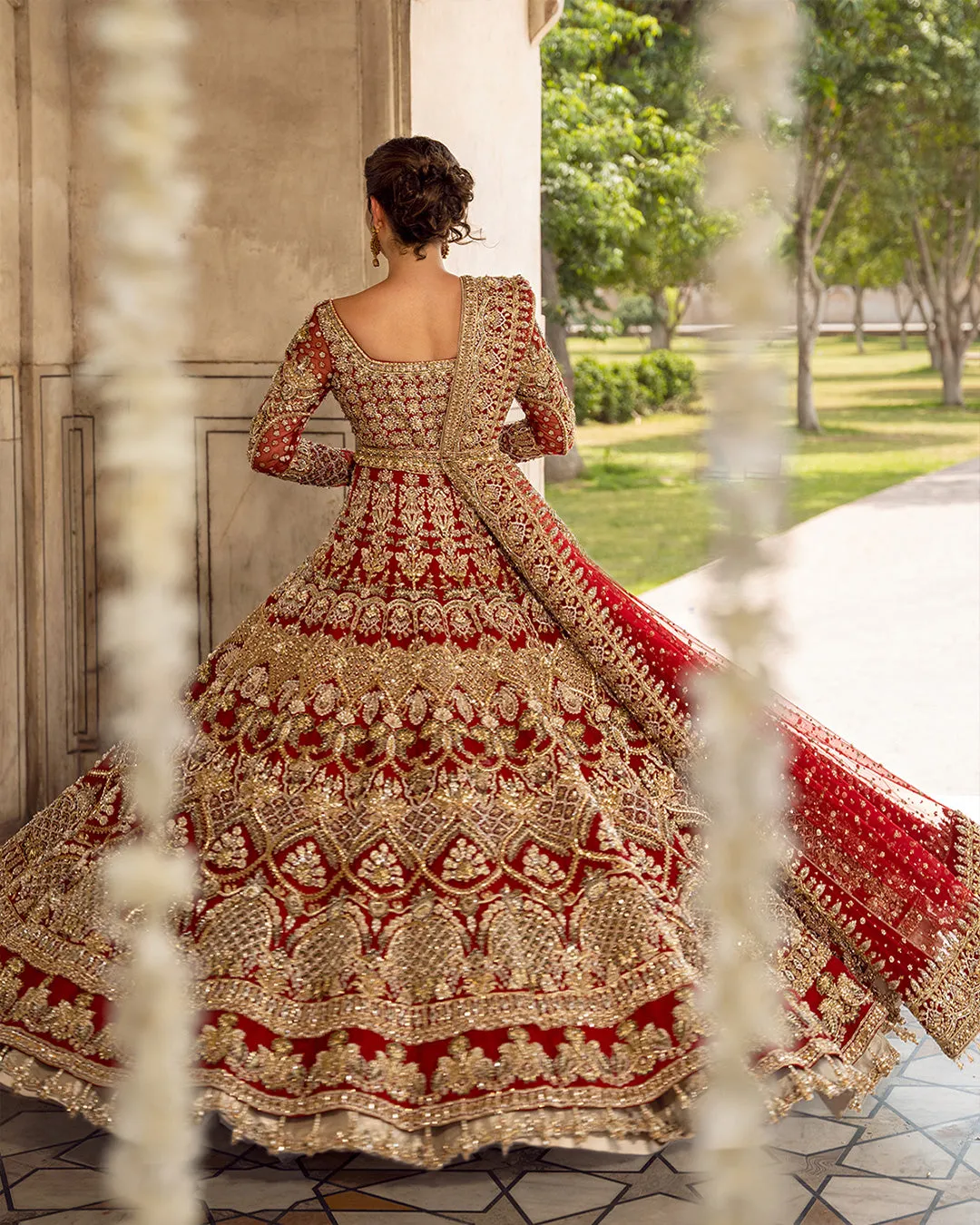 Pakistani Bridal Dress in Open Gown and Lehenga Style