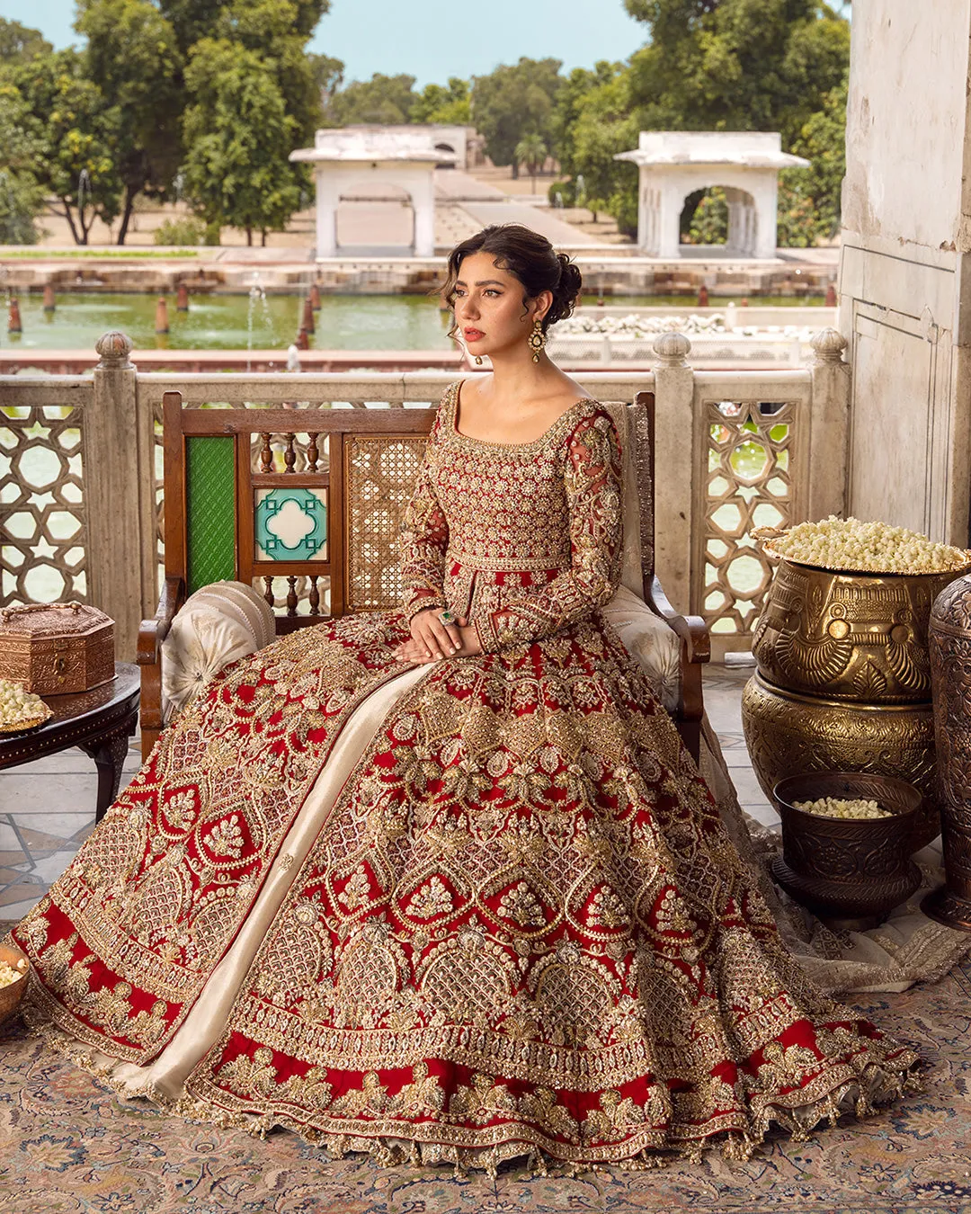 Pakistani Bridal Dress in Open Gown and Lehenga Style