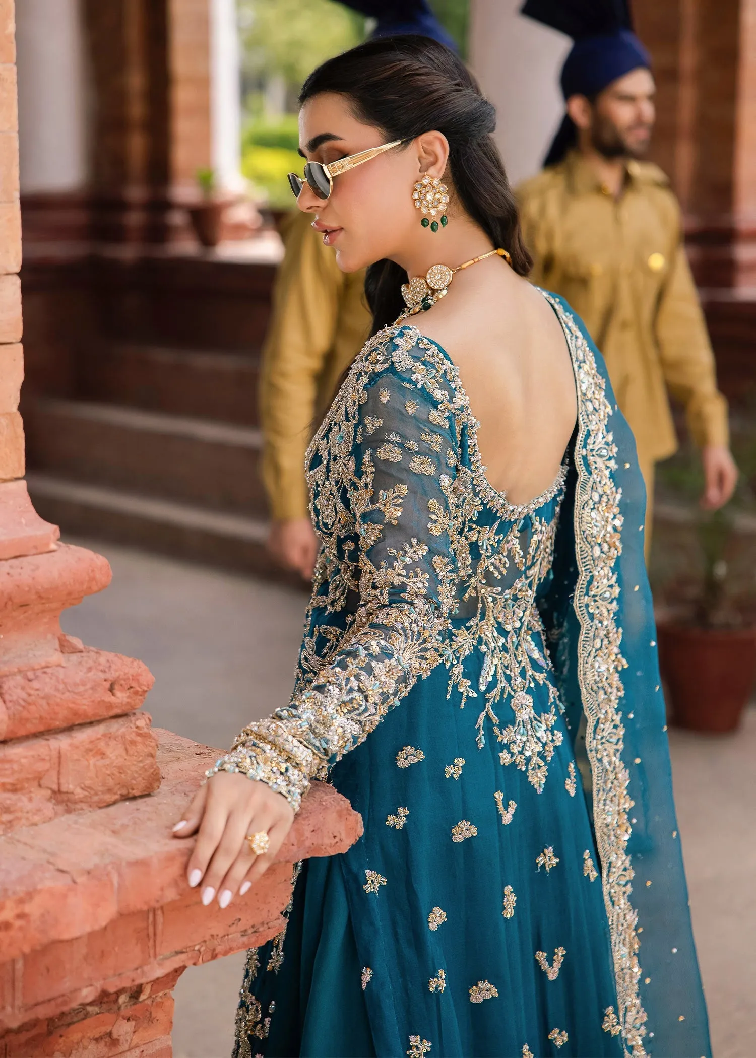 Pakistani Bridal Dress in Open Gown Blue Lehenga Style