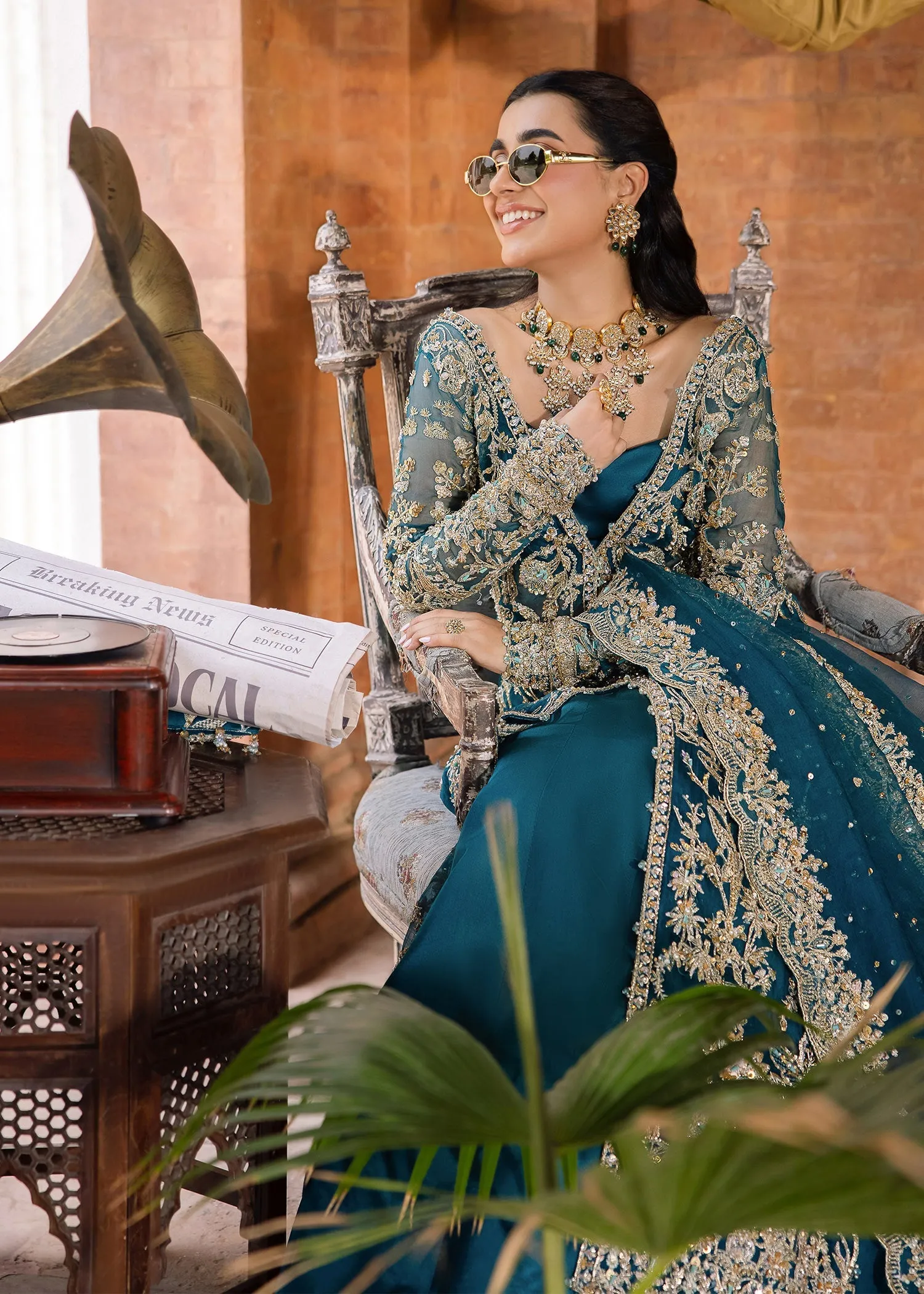 Pakistani Bridal Dress in Open Gown Blue Lehenga Style