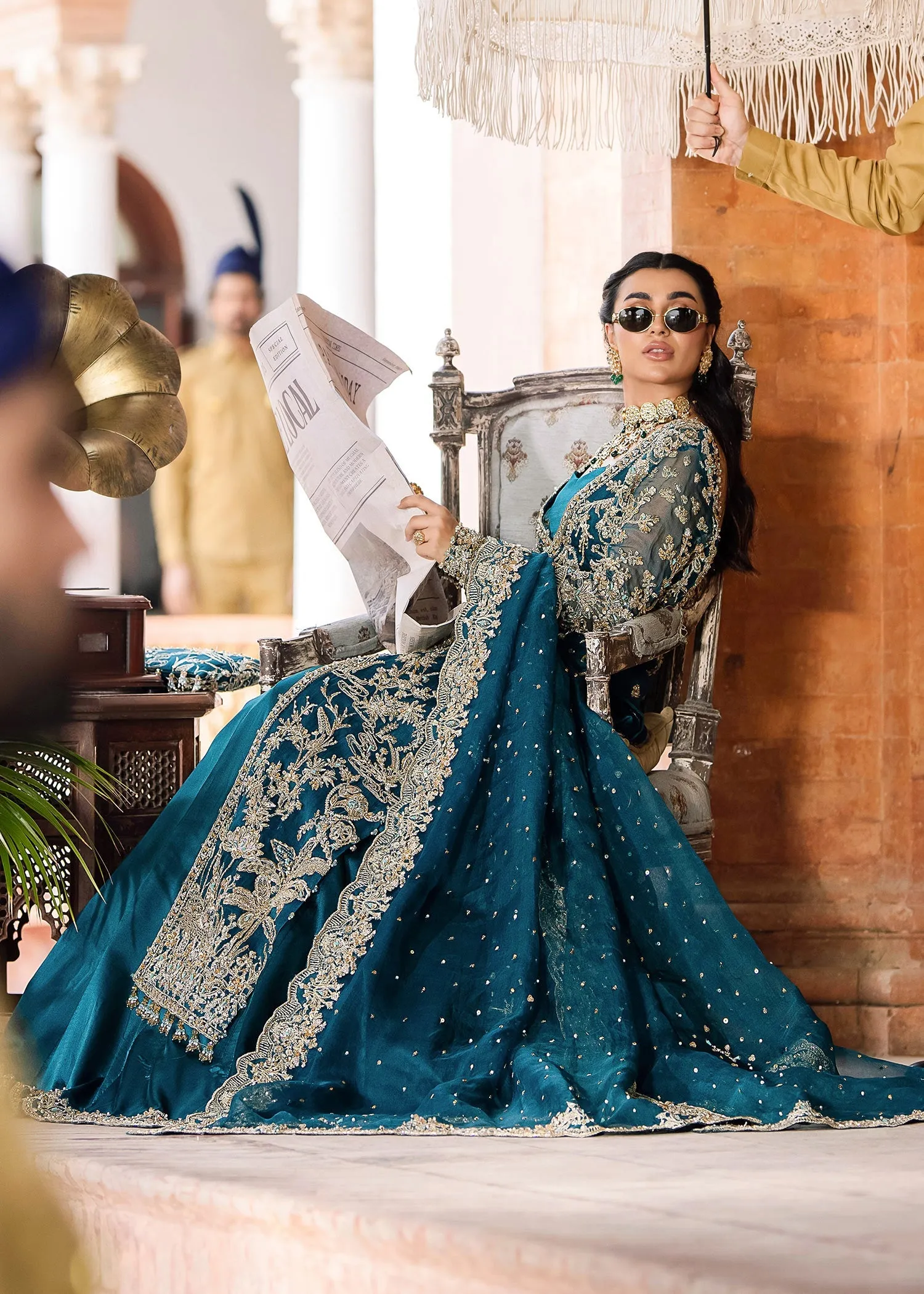 Pakistani Bridal Dress in Open Gown Blue Lehenga Style