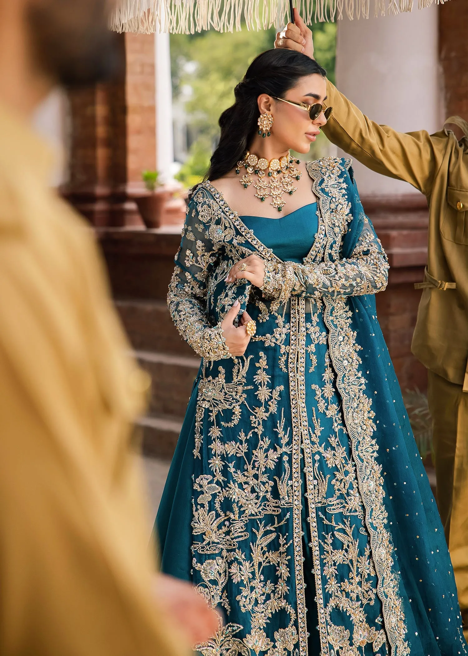 Pakistani Bridal Dress in Open Gown Blue Lehenga Style