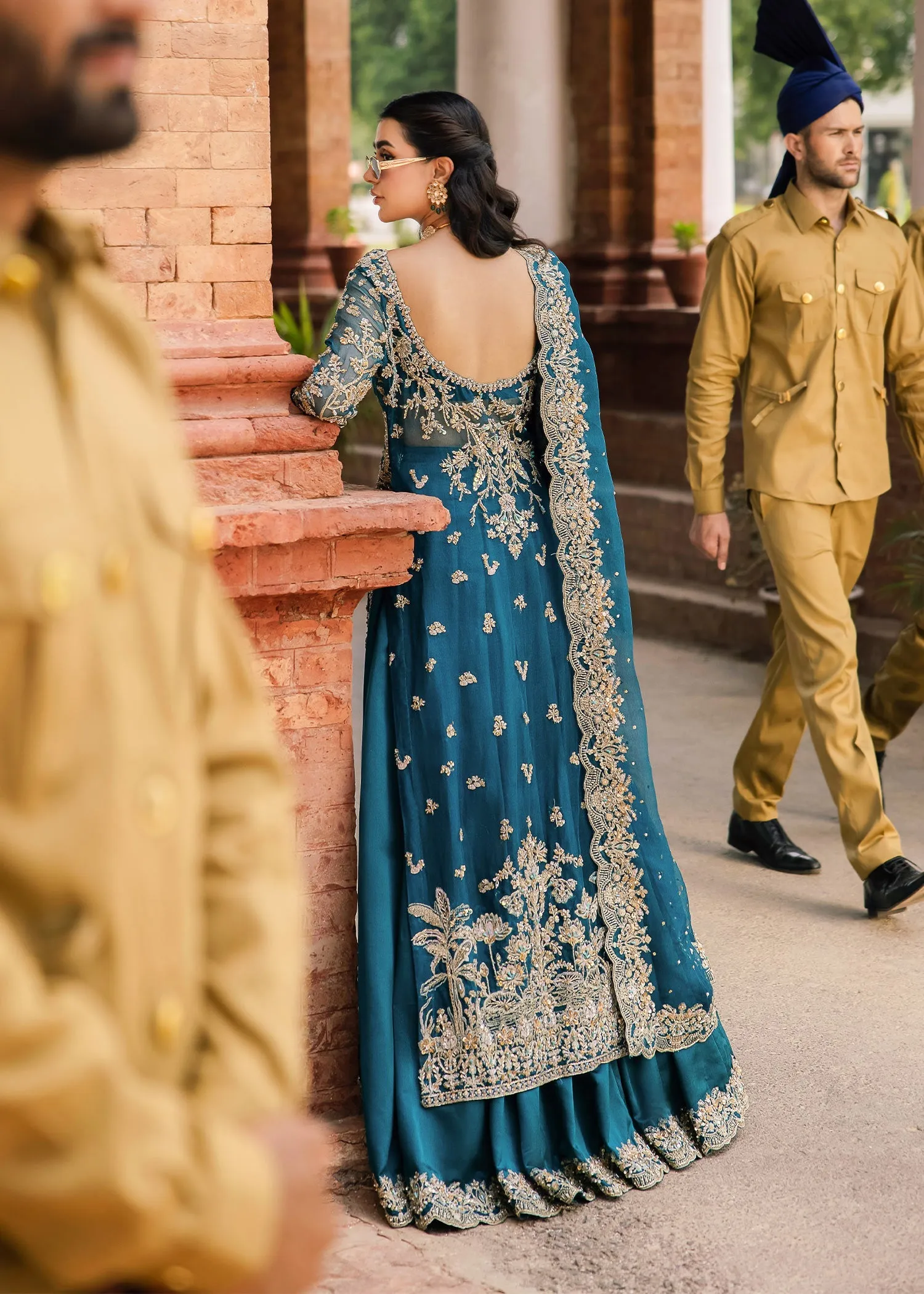 Pakistani Bridal Dress in Open Gown Blue Lehenga Style