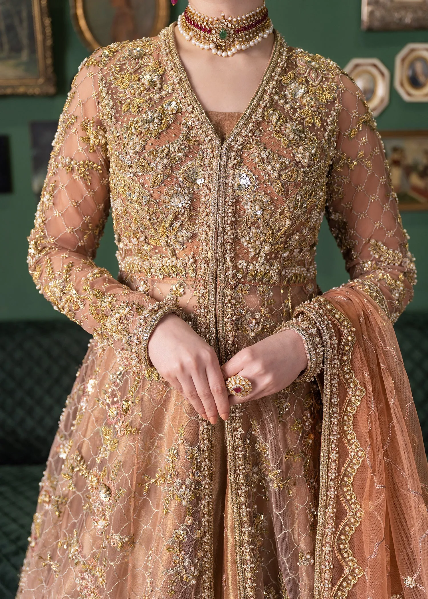 Pakistani Bridal Dress in Pishwas Frock Lehenga Style