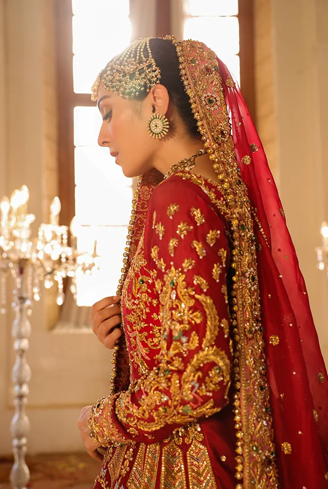 Pakistani Bridal Dress in Red Maroon Royal Gown Style