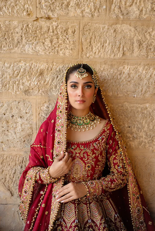 Pakistani Bridal Dress in Red Maroon Royal Gown Style