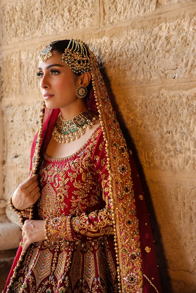Pakistani Bridal Dress in Red Maroon Royal Gown Style