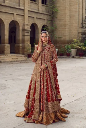 Pakistani Bridal Dress in Red Open Gown Lehenga Style