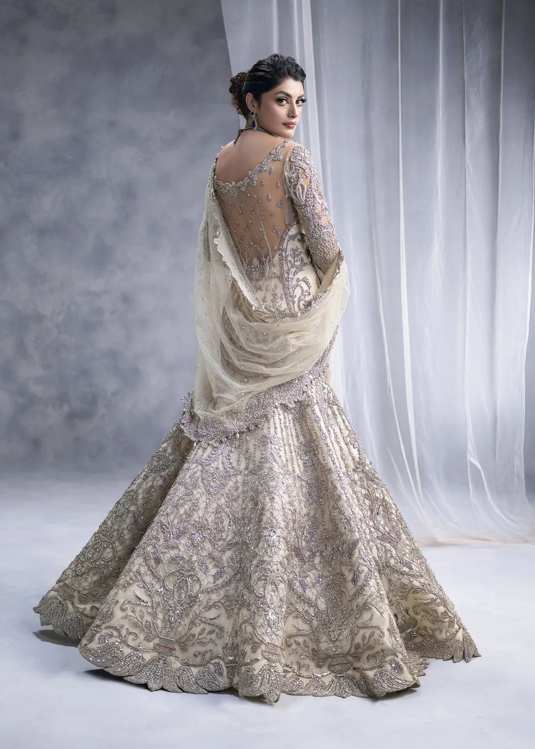 Pakistani Bridal Dress in Wedding Gown Dupatta Style