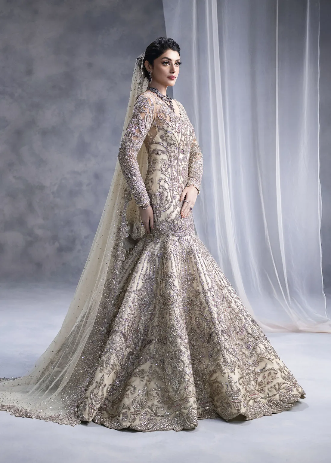 Pakistani Bridal Dress in Wedding Gown Dupatta Style
