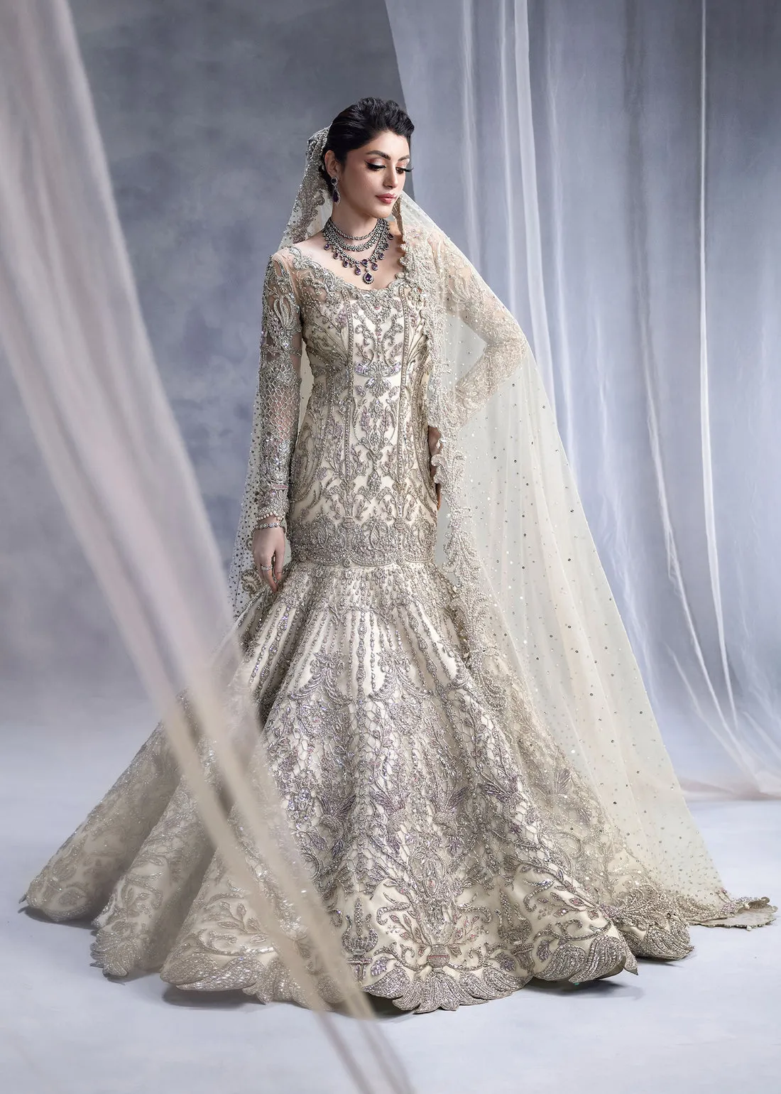 Pakistani Bridal Dress in Wedding Gown Dupatta Style