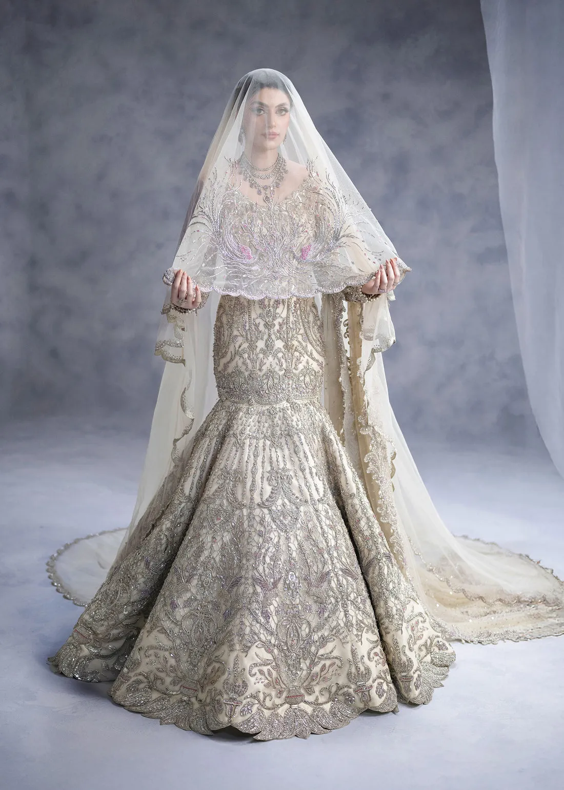 Pakistani Bridal Dress in Wedding Gown Dupatta Style