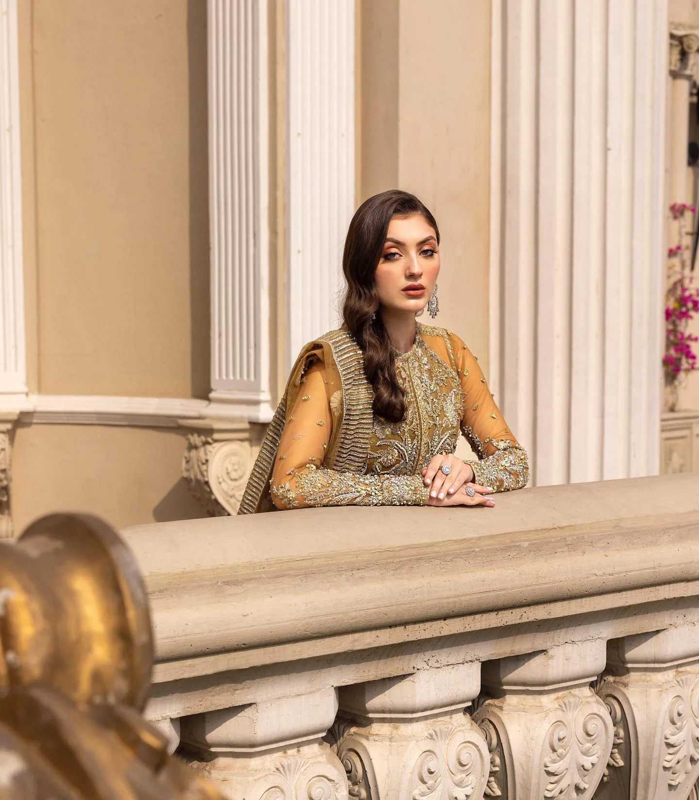 Pakistani Bridal Gown Lehenga and Dupatta Dress in Net