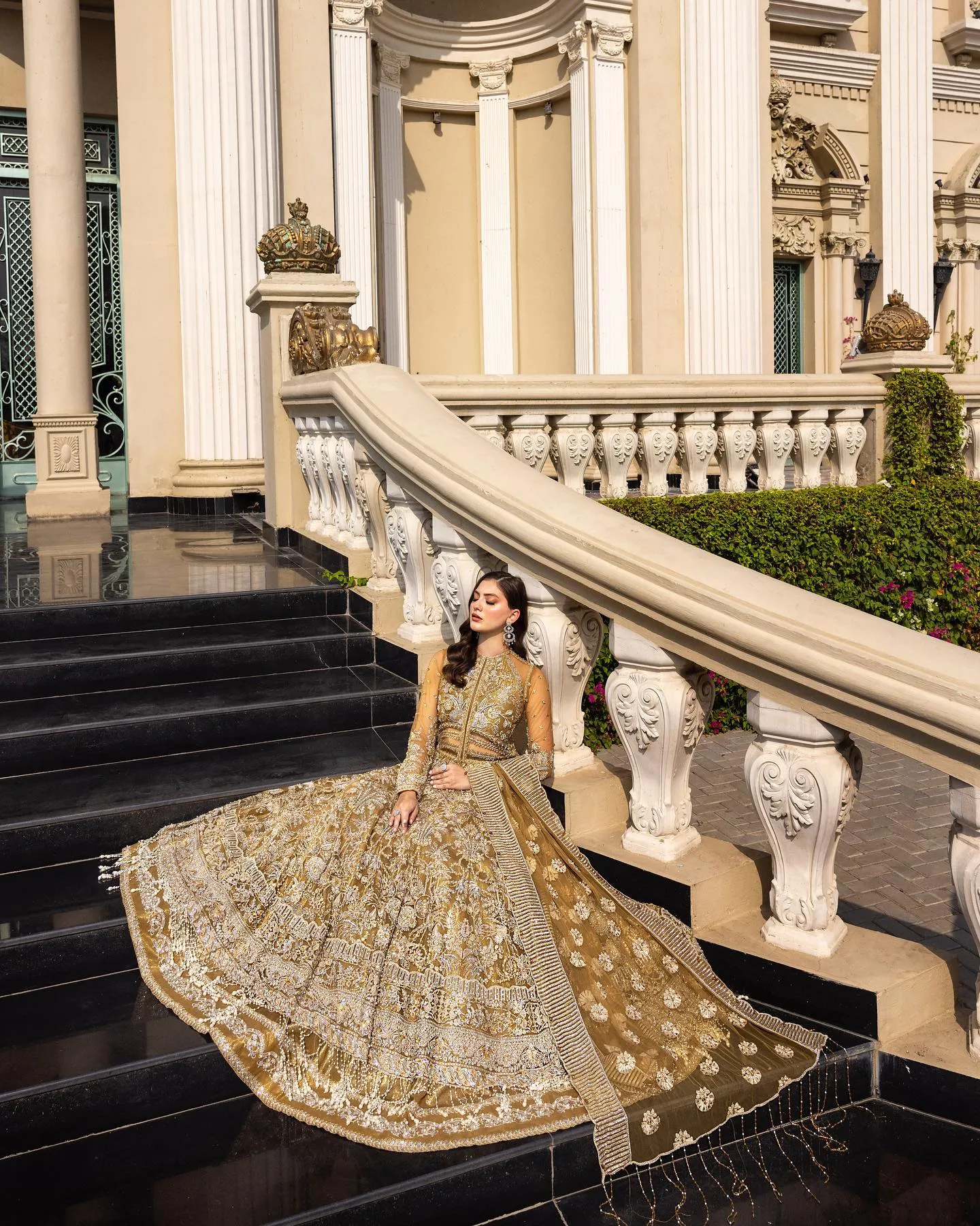 Pakistani Bridal Gown Lehenga and Dupatta Dress in Net