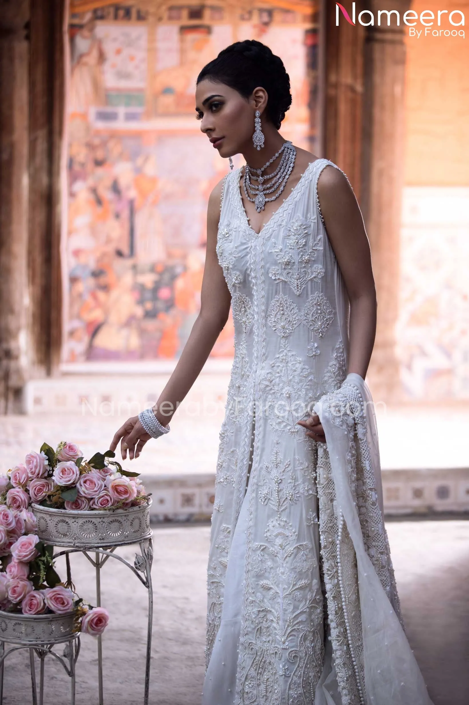 Pakistani Bridal Gown with Gharara and Dupatta #BS556