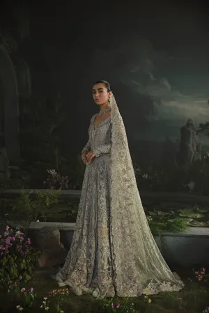 Pakistani Bridal Lehenga Designs in Embellished Heavy Hand Needle Work for Bridal Wear in White Lehenga Skirt Long Gown #BN947
