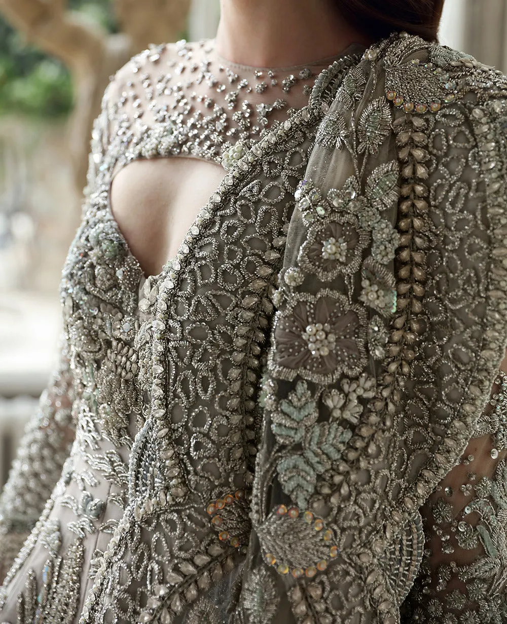 Pakistani Bridal Walima Dress in Gown and Dupatta Style