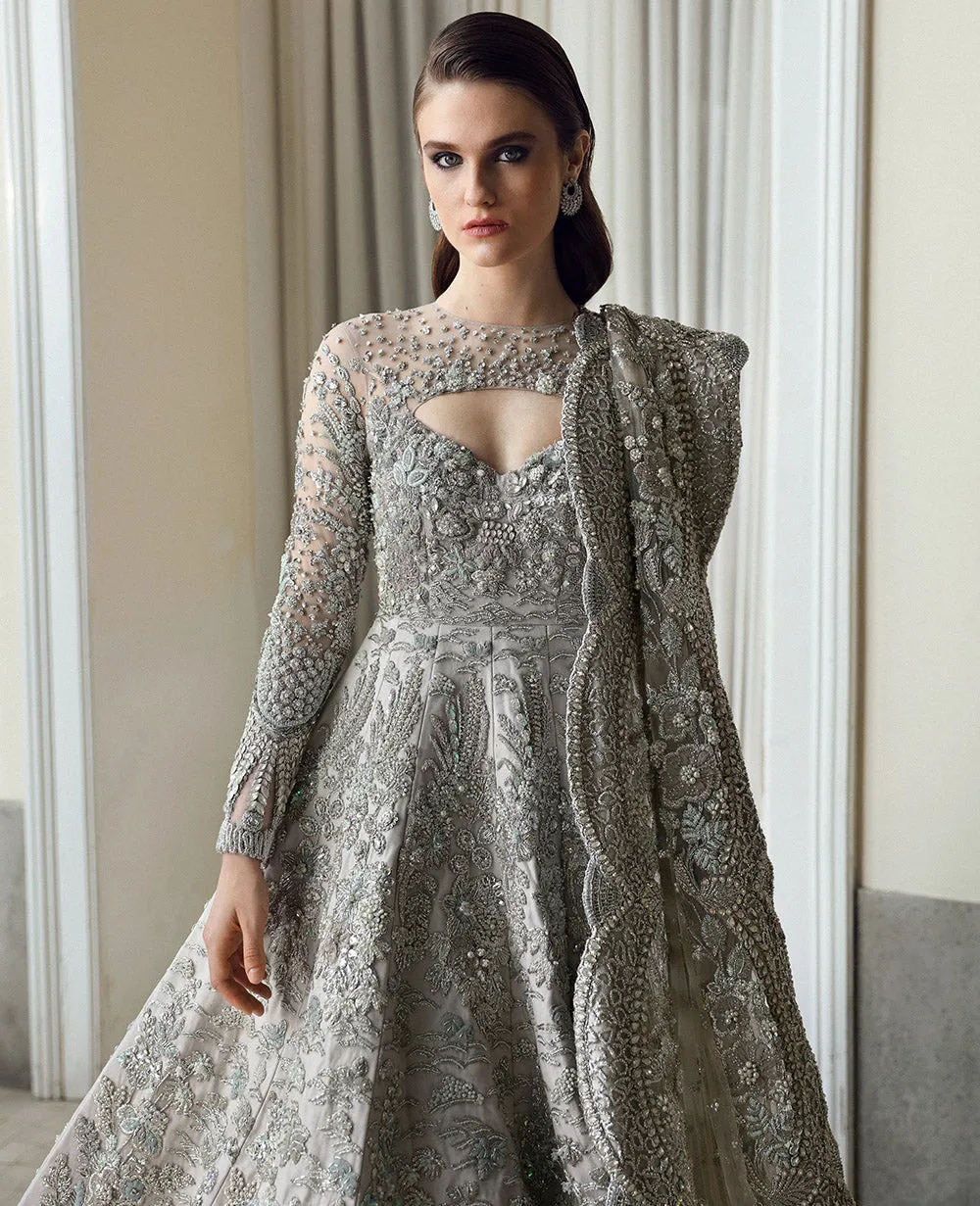 Pakistani Bridal Walima Dress in Gown and Dupatta Style