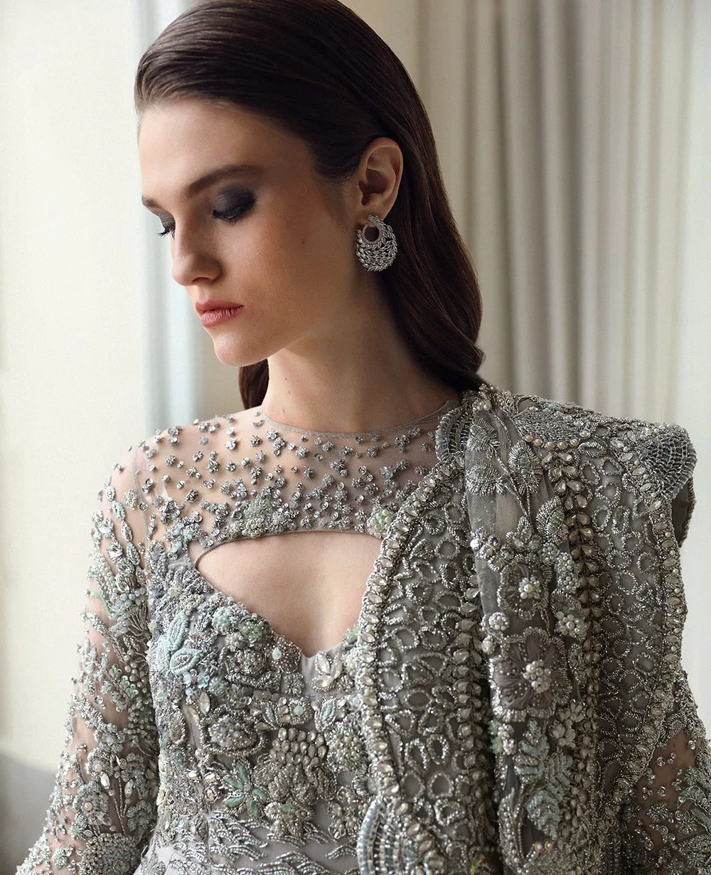 Pakistani Bridal Walima Dress in Gown and Dupatta Style