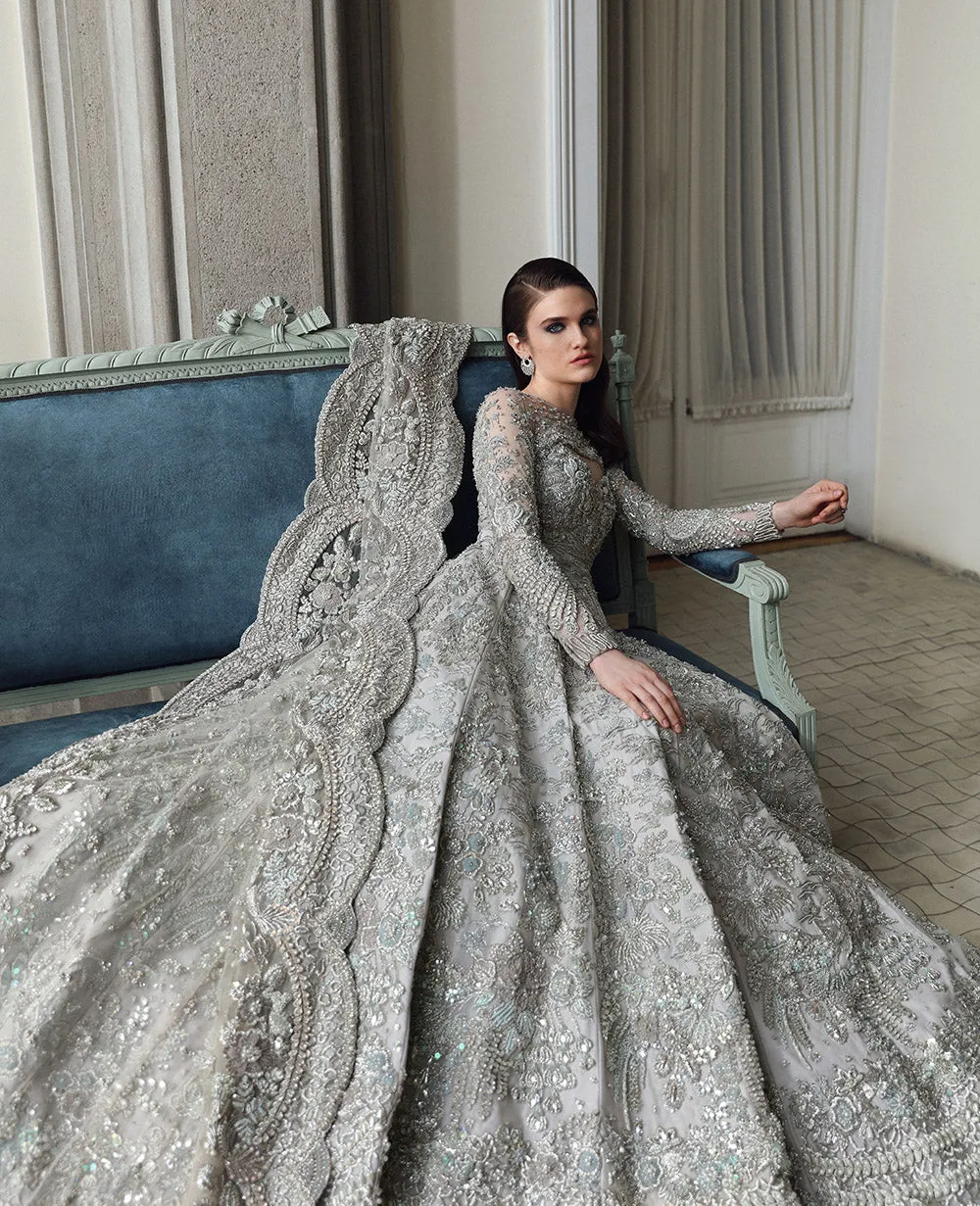 Pakistani Bridal Walima Dress in Gown and Dupatta Style
