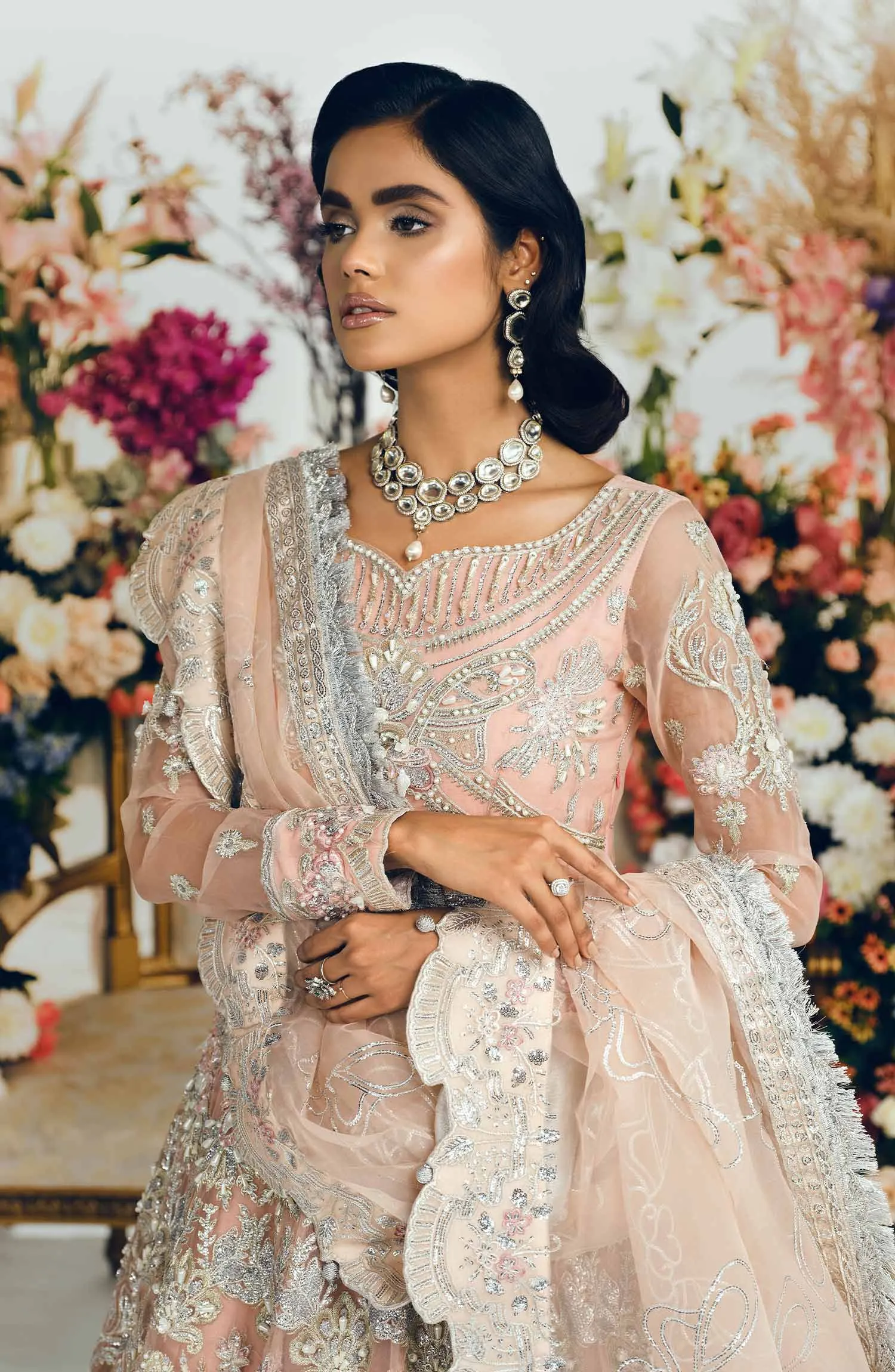 Pakistani Pink Dress in Organza Gown Style for Bride