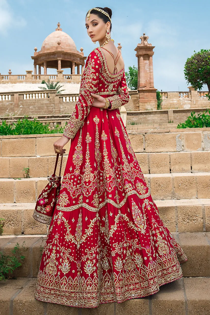 Pakistani Red Dress in Raw Silk Gown Style for Bride
