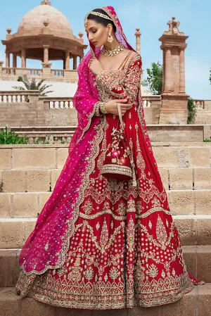 Pakistani Red Dress in Raw Silk Gown Style for Bride