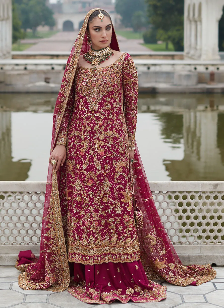 Pakistani Red Golden Lehenga Kameez for Bride