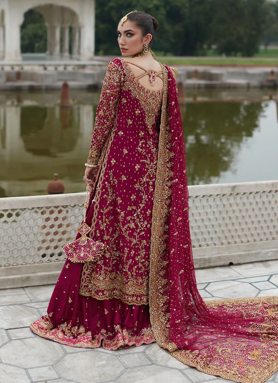 Pakistani Red Golden Lehenga Kameez for Bride