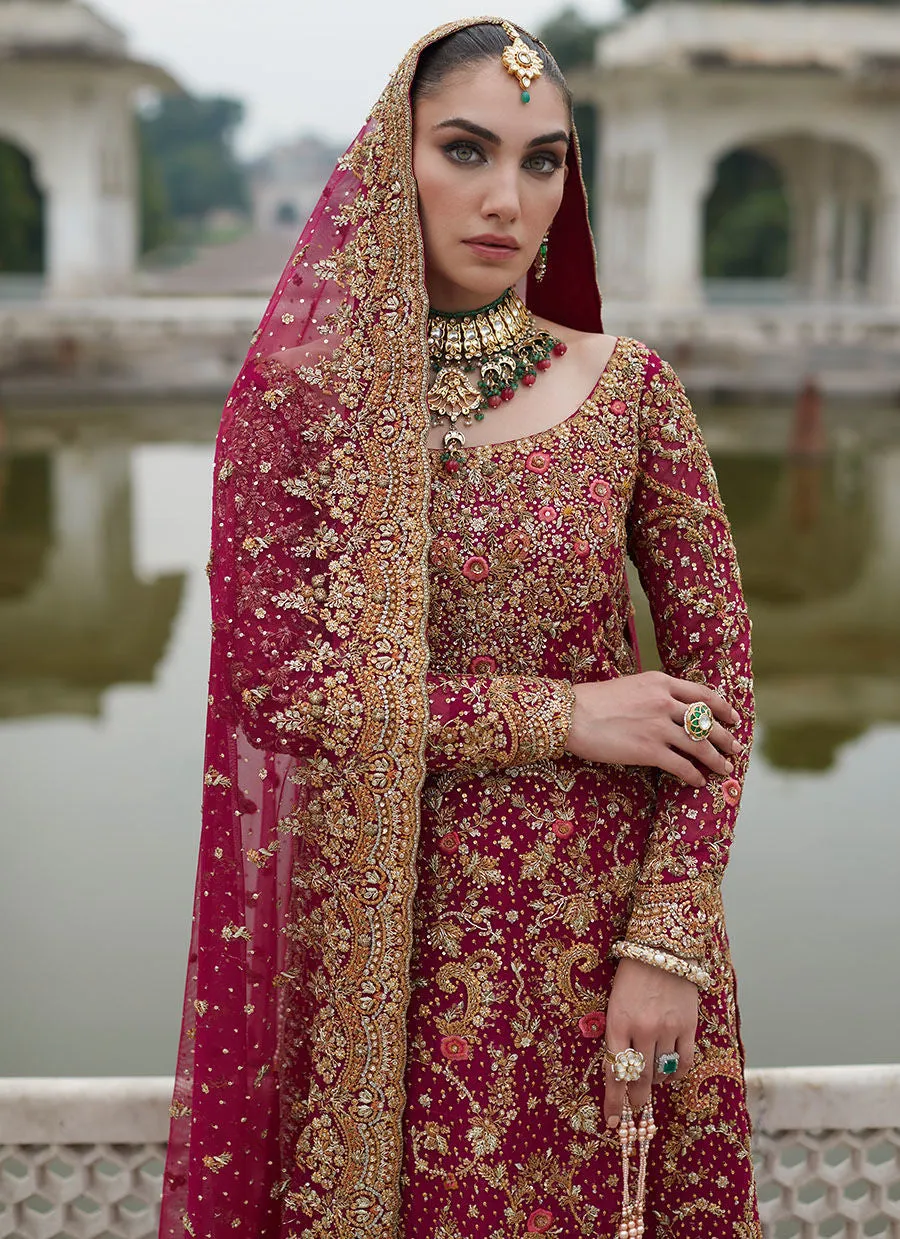 Pakistani Red Golden Lehenga Kameez for Bride