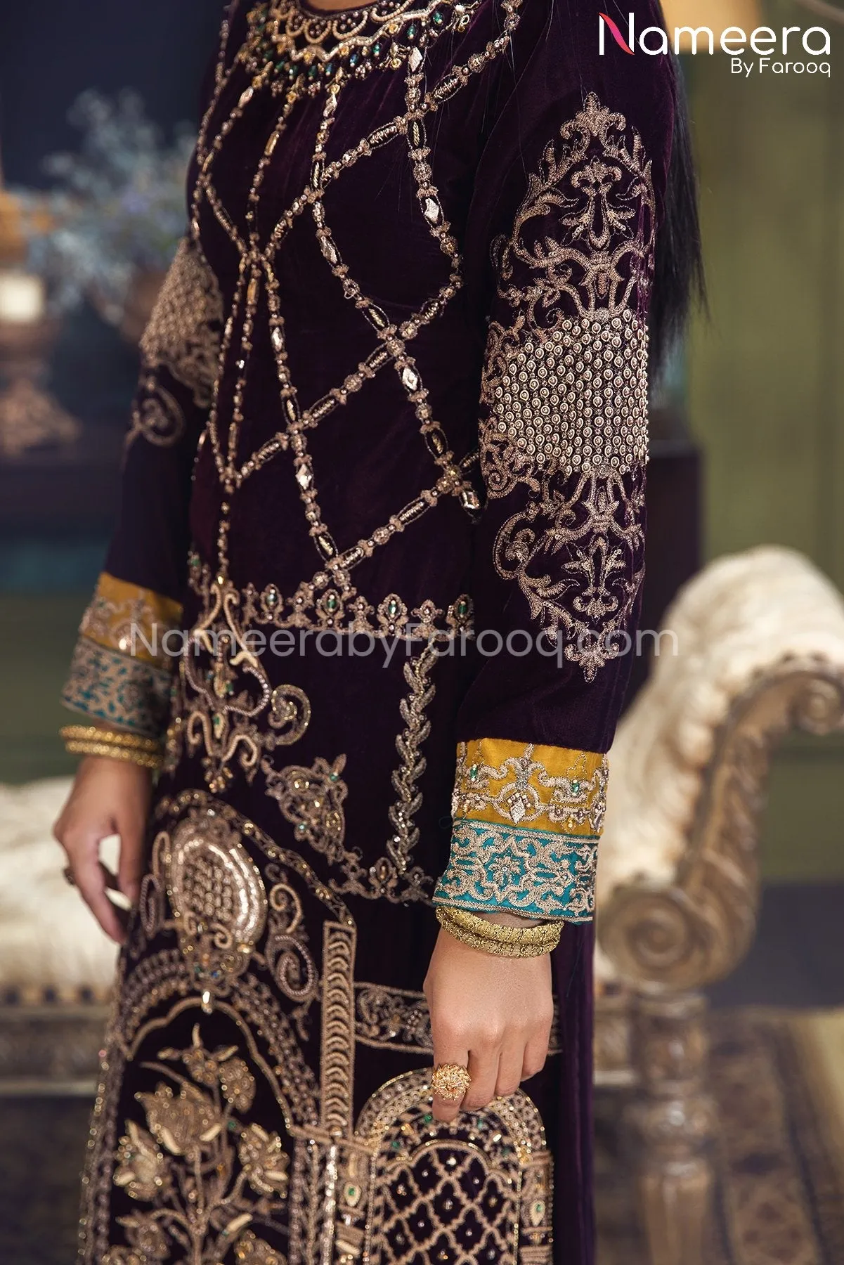 Pakistani Velvet Dress with Hand-Embellishments #PF249