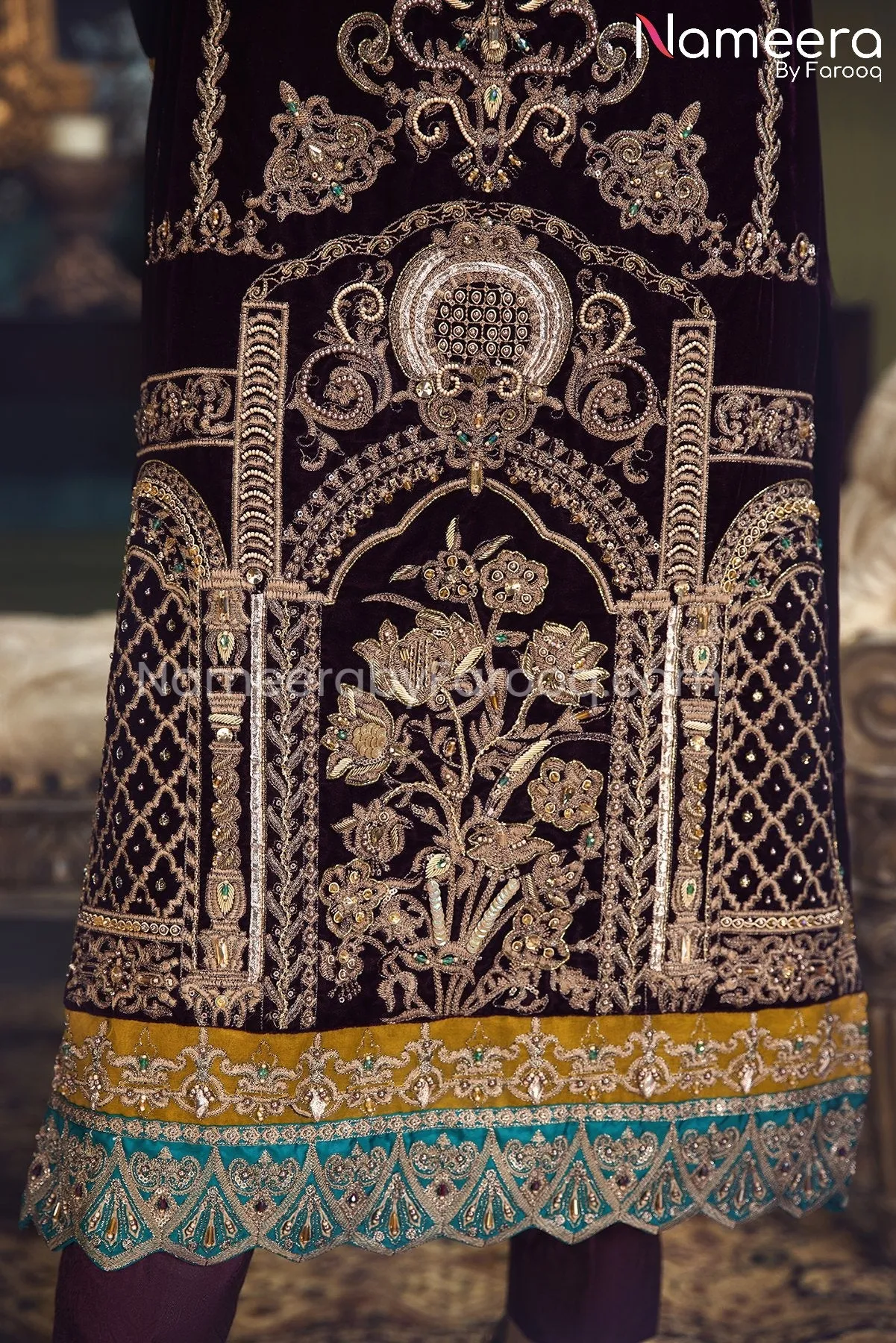 Pakistani Velvet Dress with Hand-Embellishments #PF249