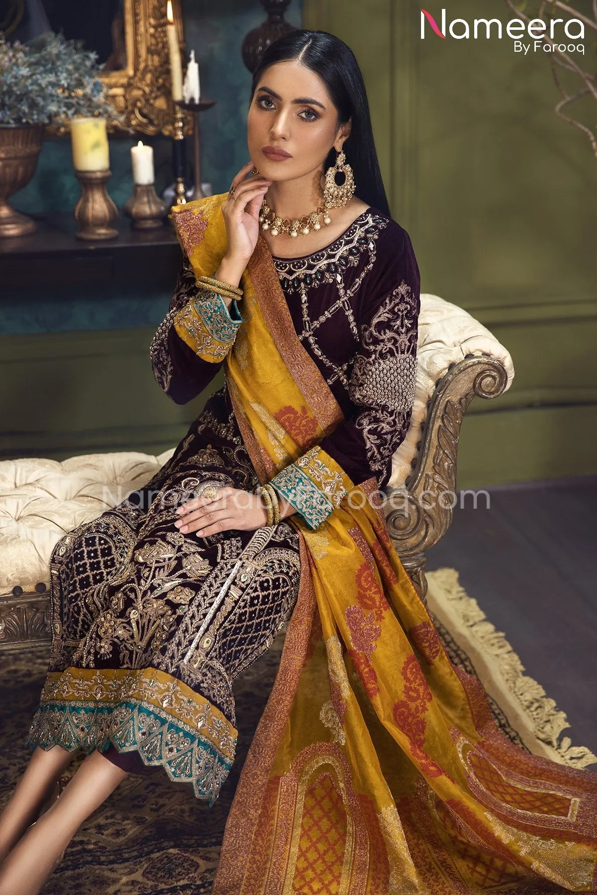 Pakistani Velvet Dress with Hand-Embellishments #PF249