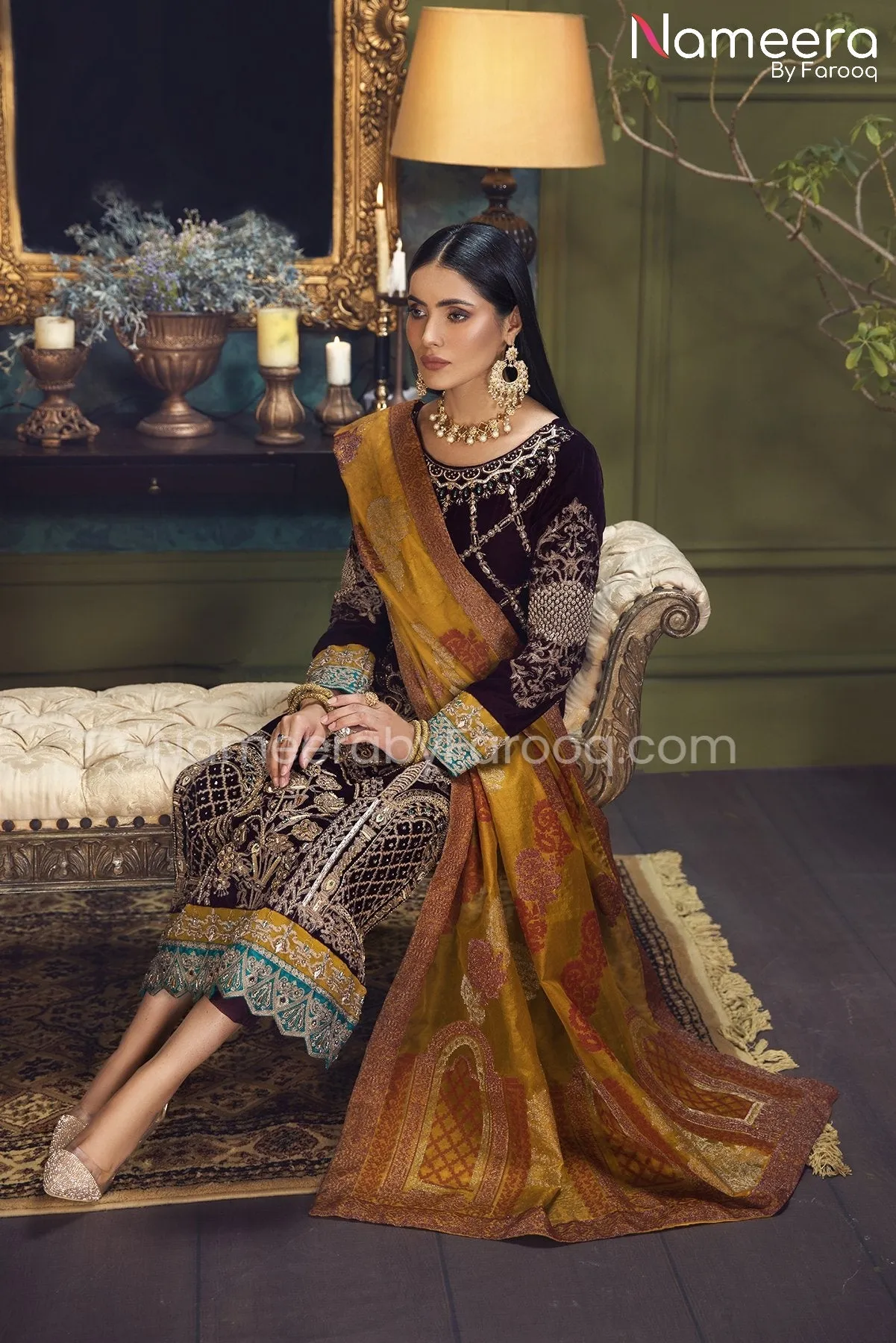 Pakistani Velvet Dress with Hand-Embellishments #PF249