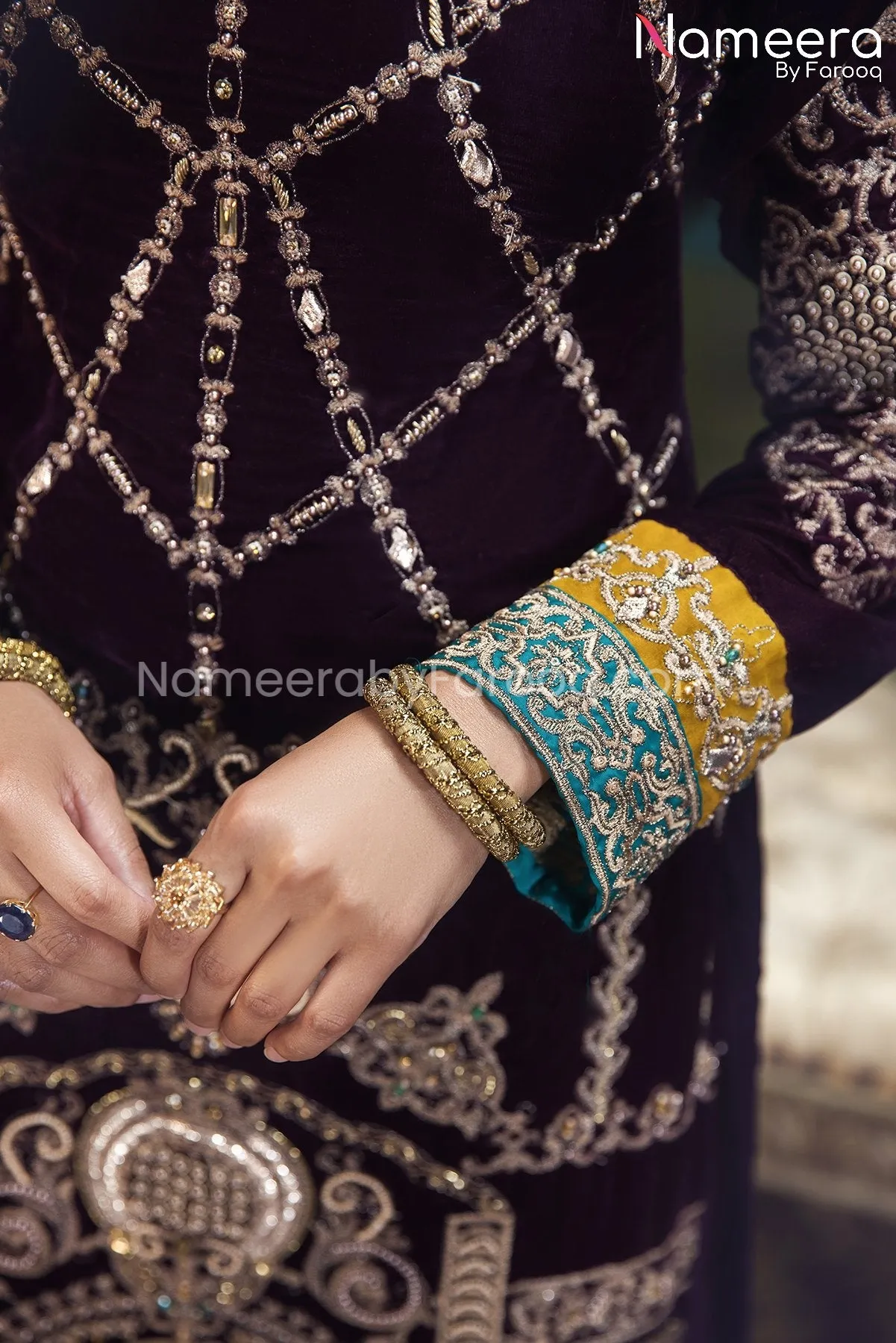 Pakistani Velvet Dress with Hand-Embellishments #PF249