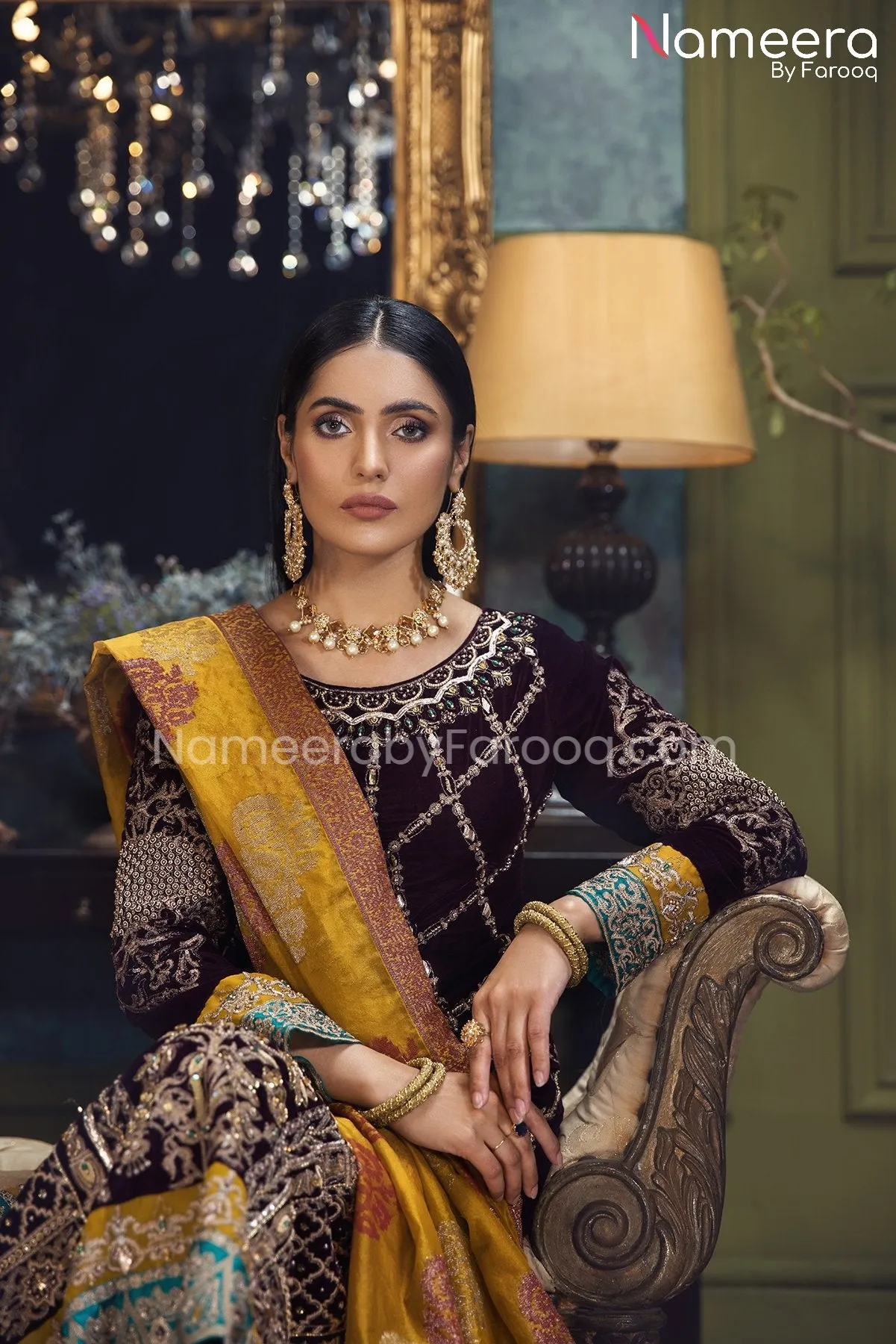 Pakistani Velvet Dress with Hand-Embellishments #PF249