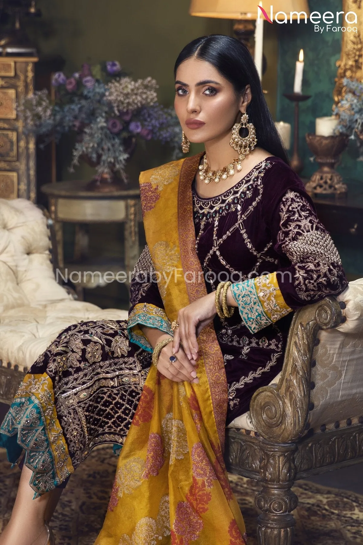 Pakistani Velvet Dress with Hand-Embellishments #PF249