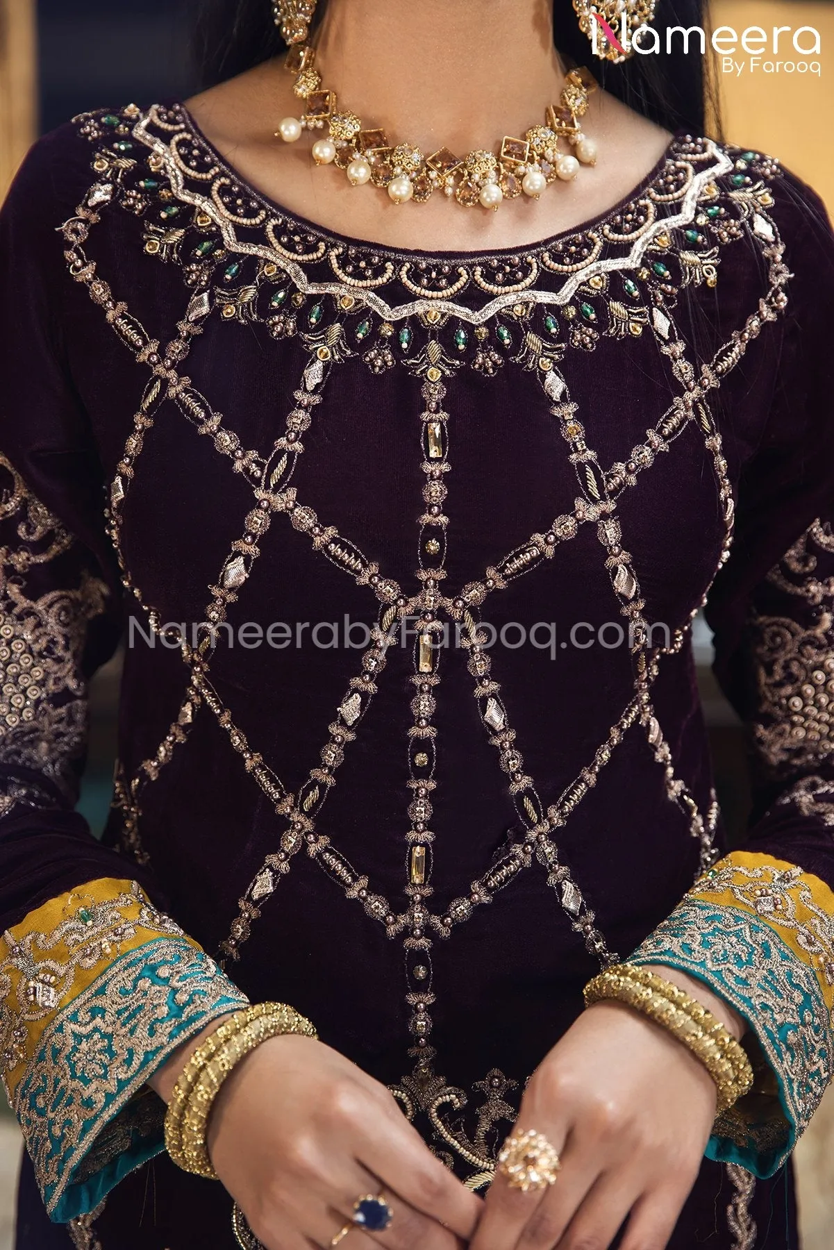 Pakistani Velvet Dress with Hand-Embellishments #PF249
