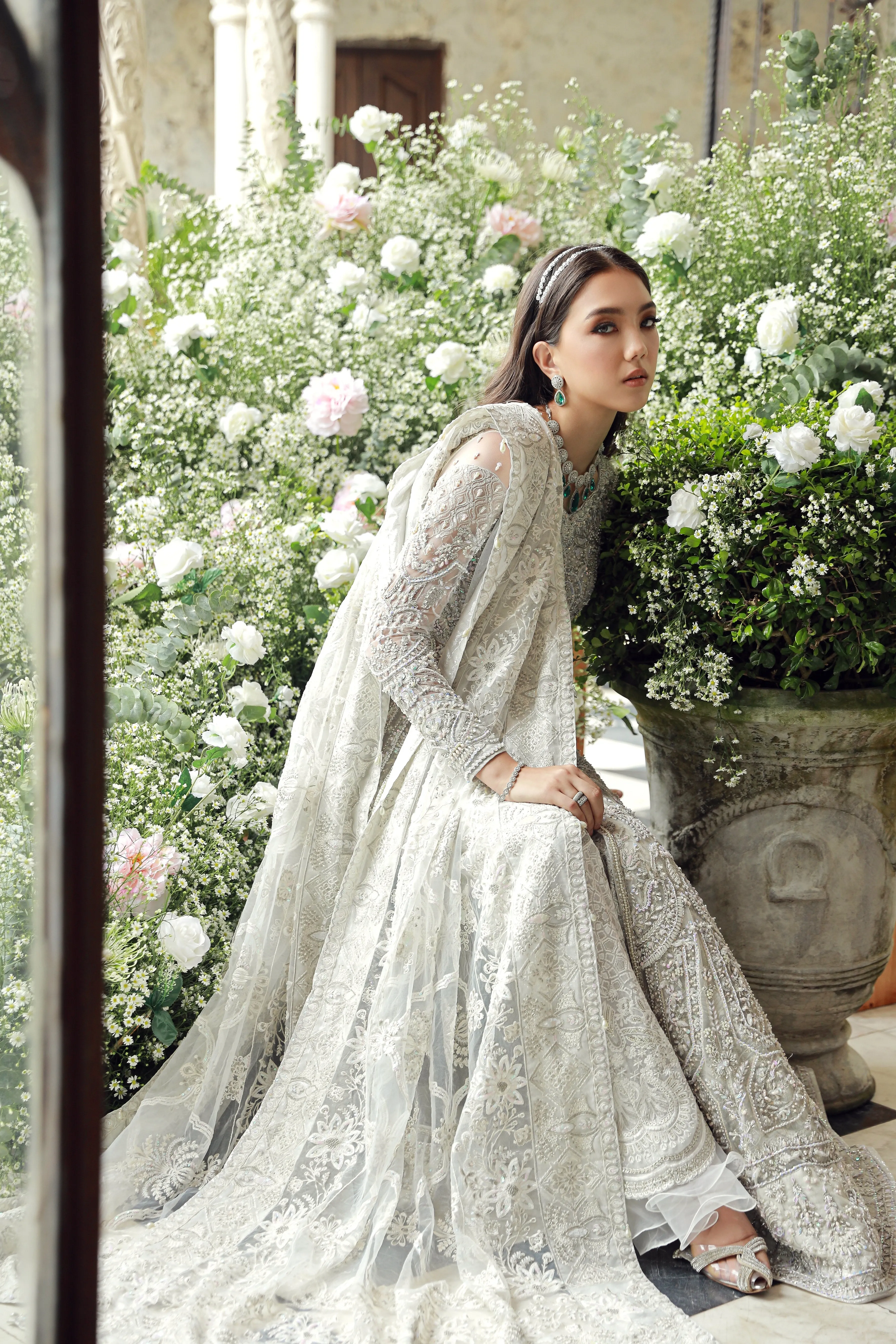 Pakistani Wedding Dress in Embellished Net Gown Style