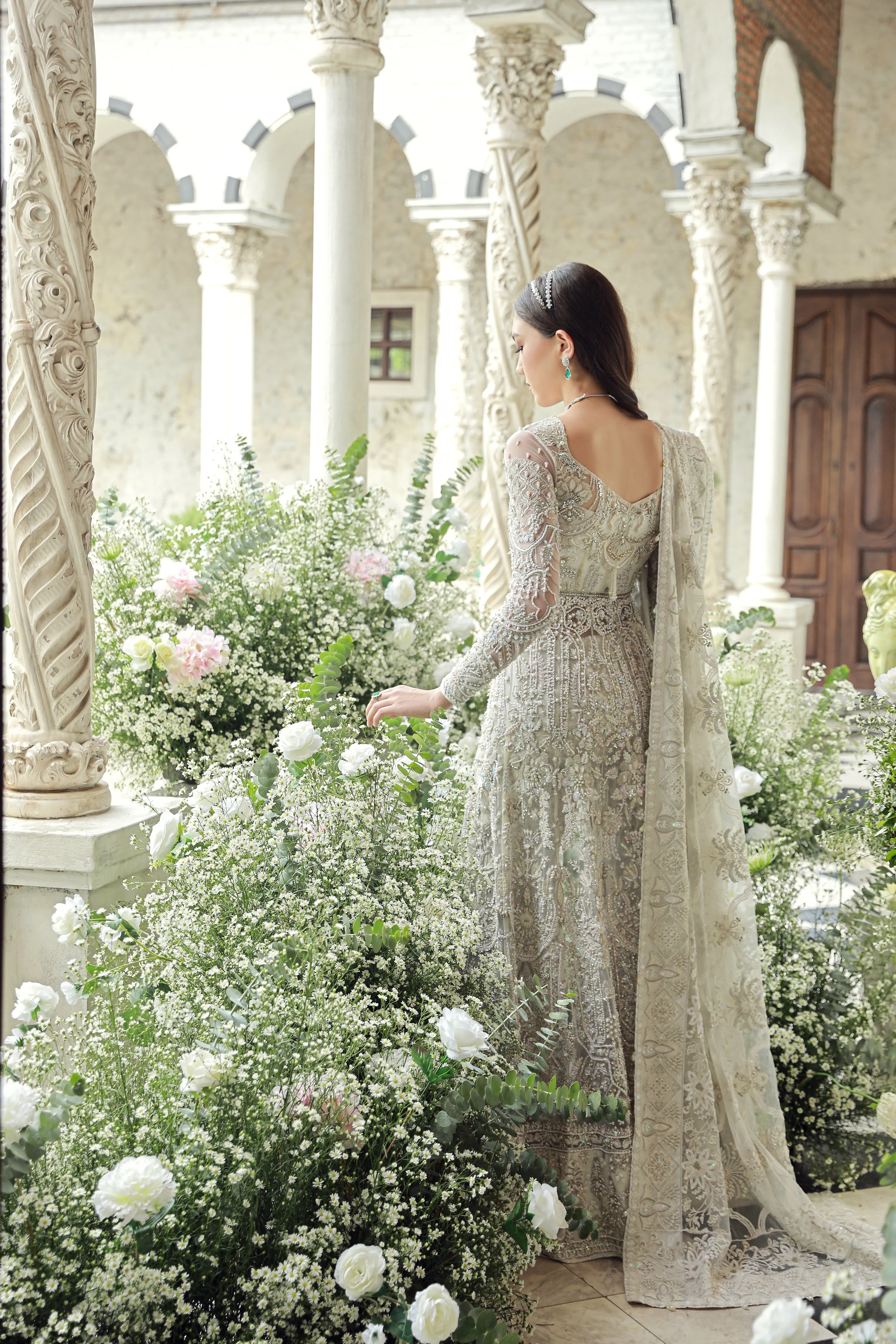 Pakistani Wedding Dress in Embellished Net Gown Style
