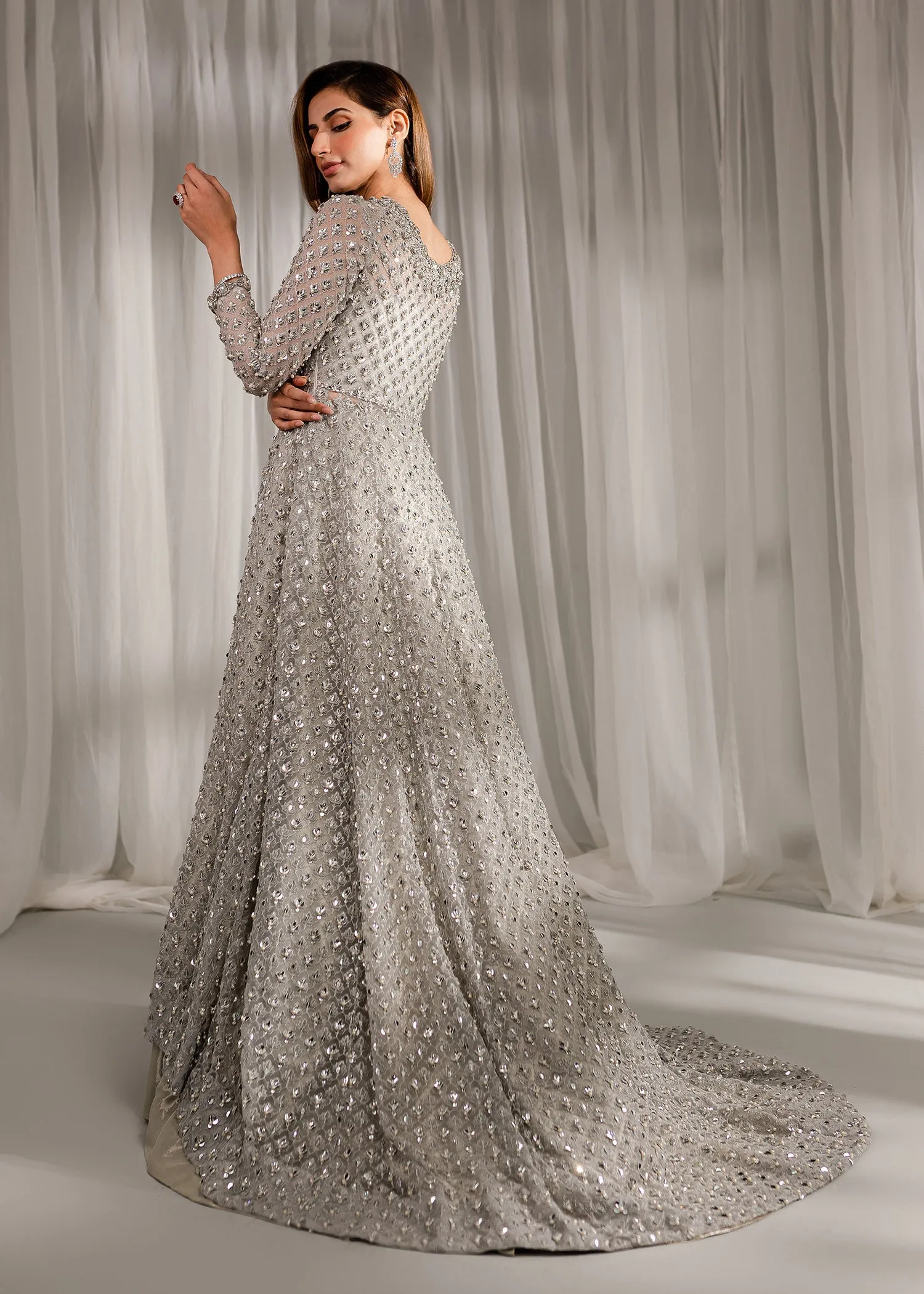 Pakistani Wedding Dress in Open Gown and Lehenga Style