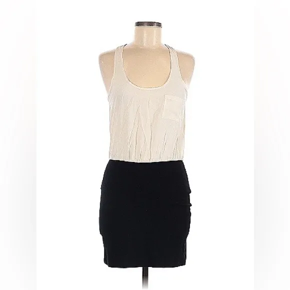 PARKER size S black and cream silk top mini dress in excellent condition