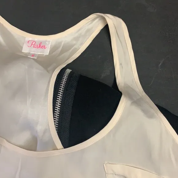 PARKER size S black and cream silk top mini dress in excellent condition