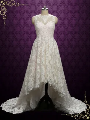 Pearl Pink High Low Lace Wedding Dress | Inessa