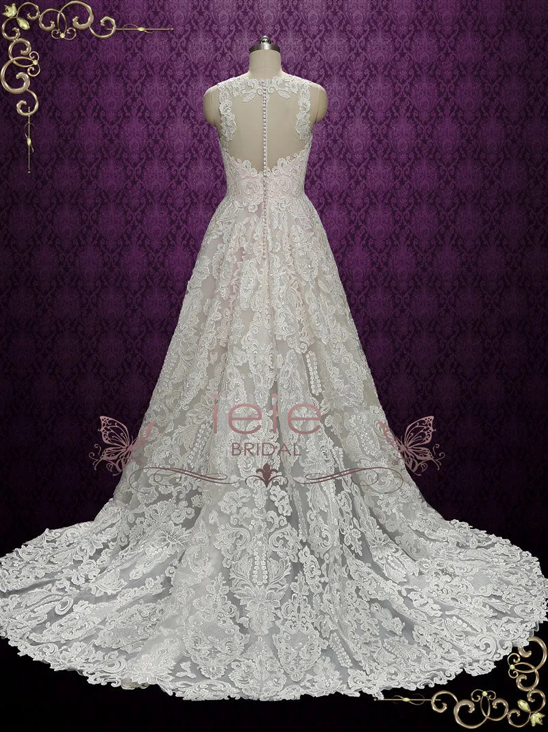 Pearl Pink High Low Lace Wedding Dress | Inessa