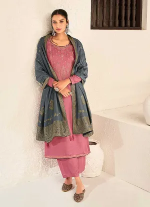 Pink and Grey Splendid Embroidered Pant Style Suit