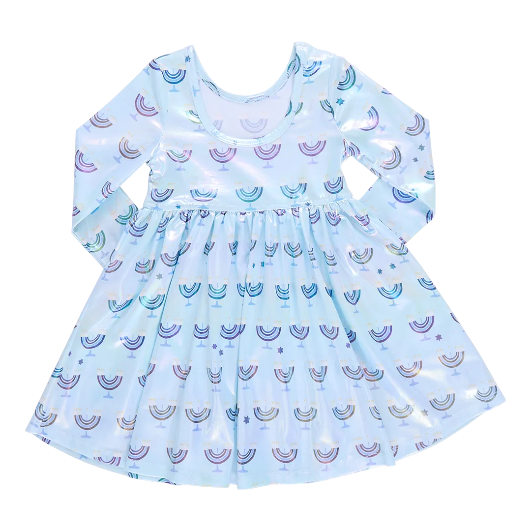 Pink Chicken Girls Lame Steph Dress - Hanukkah Menorahs